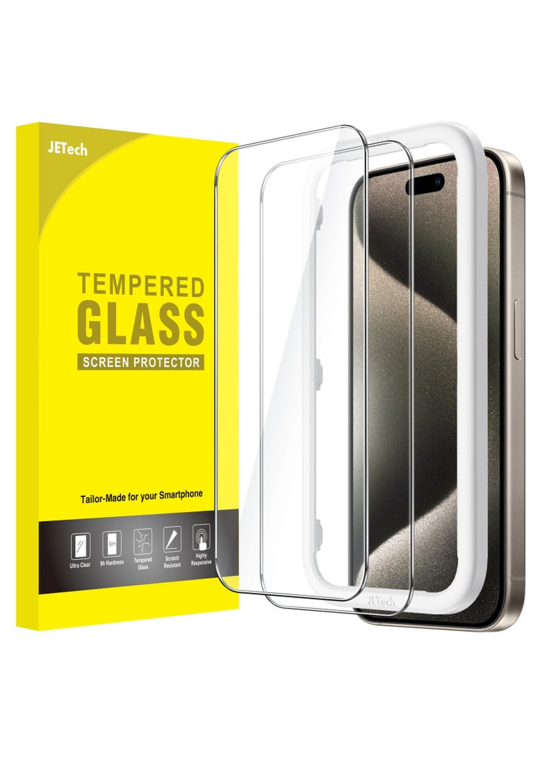 جي تيك واقي شاشة JETech لهاتف iPhone 15 Pro Max مقاس 6.7 بوصة من الزجاج المقوى مع أداة سهلة التركيب، جراب صديق للبيئة عالي الدقة شفاف 3 عبوات - Image 1
