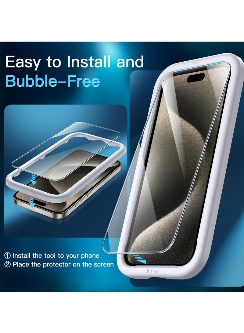 جي تيك واقي شاشة JETech لهاتف iPhone 15 Pro Max مقاس 6.7 بوصة من الزجاج المقوى مع أداة سهلة التركيب، جراب صديق للبيئة عالي الدقة شفاف 3 عبوات - Image 4