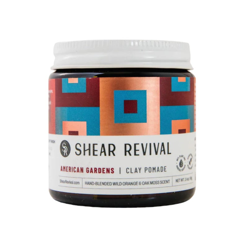 Shear Revival American Gardens Clay Pomade for Men & Women - Vegan, Strong Hold, Matte Dry Finish for All Hair Types, 99% All Natural Ingredients, Orange & Oakmoss Scent, Travel Friendly 3.4oz - Image 1