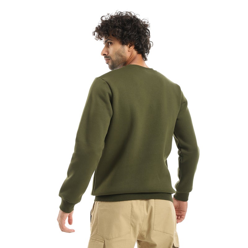 Andora Olive Printed Long Sleeves Round Neck Sweatshirt-Olive - Image 3