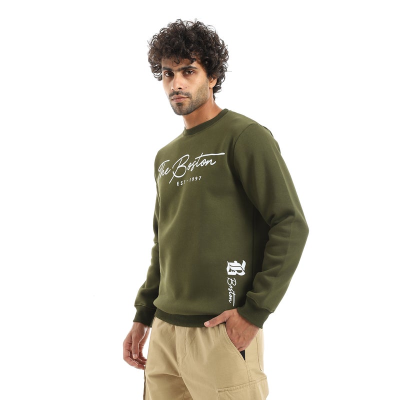 Andora Olive Printed Long Sleeves Round Neck Sweatshirt-Olive - Image 2