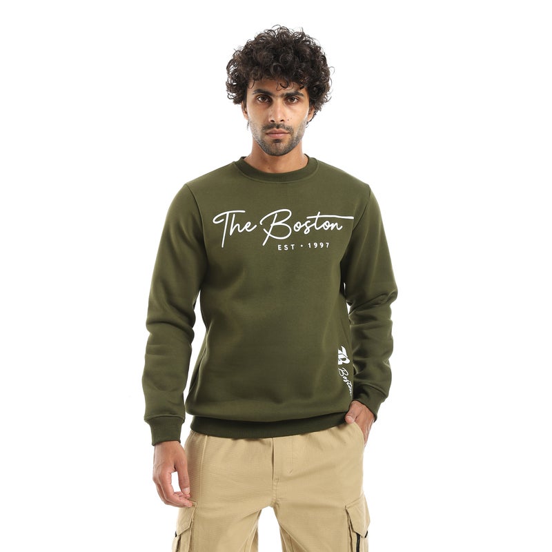 Andora Olive Printed Long Sleeves Round Neck Sweatshirt-Olive - Image 1