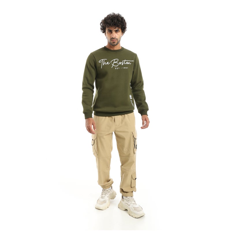 Andora Olive Printed Long Sleeves Round Neck Sweatshirt-Olive - Image 5