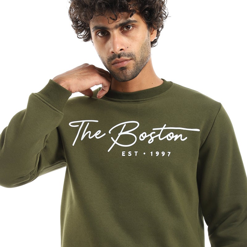 Andora Olive Printed Long Sleeves Round Neck Sweatshirt-Olive - Image 4
