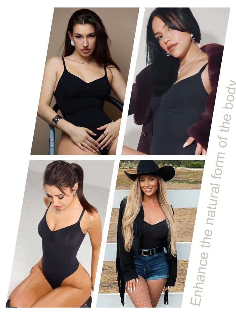 OQQ Womenâ€™s Shapewear Bodysuit Seamless Tummy Control Body Suit Soft Stretch Tank Top for Everyday Wear Black - Image 4