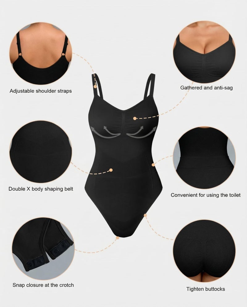 OQQ Womenâ€™s Shapewear Bodysuit Seamless Tummy Control Body Suit Soft Stretch Tank Top for Everyday Wear Black - Image 5