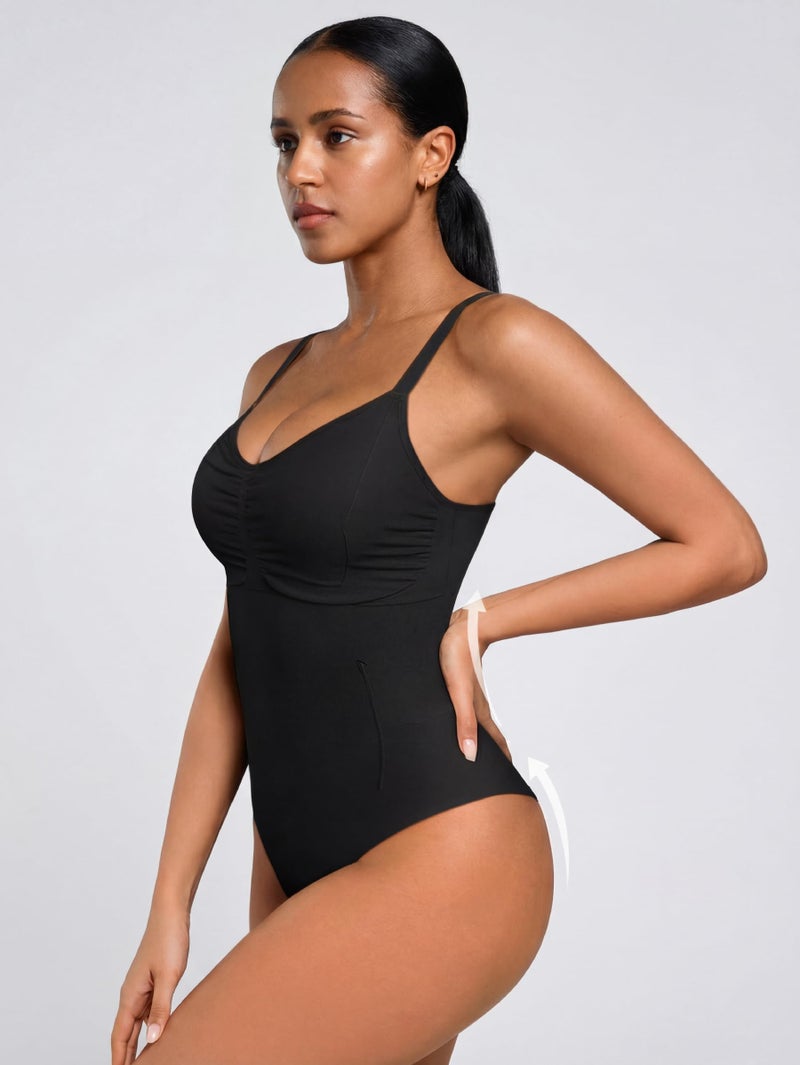 OQQ Womenâ€™s Shapewear Bodysuit Seamless Tummy Control Body Suit Soft Stretch Tank Top for Everyday Wear Black - Image 2