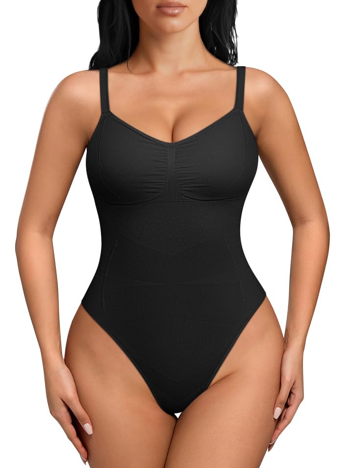 OQQ Womenâ€™s Shapewear Bodysuit Seamless Tummy Control Body Suit Soft Stretch Tank Top for Everyday Wear Black - Image 1