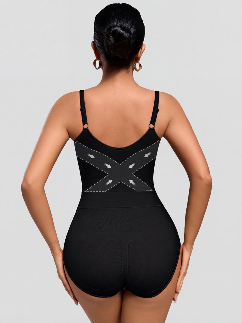 OQQ Womenâ€™s Shapewear Bodysuit Seamless Tummy Control Body Suit Soft Stretch Tank Top for Everyday Wear Black - Image 3