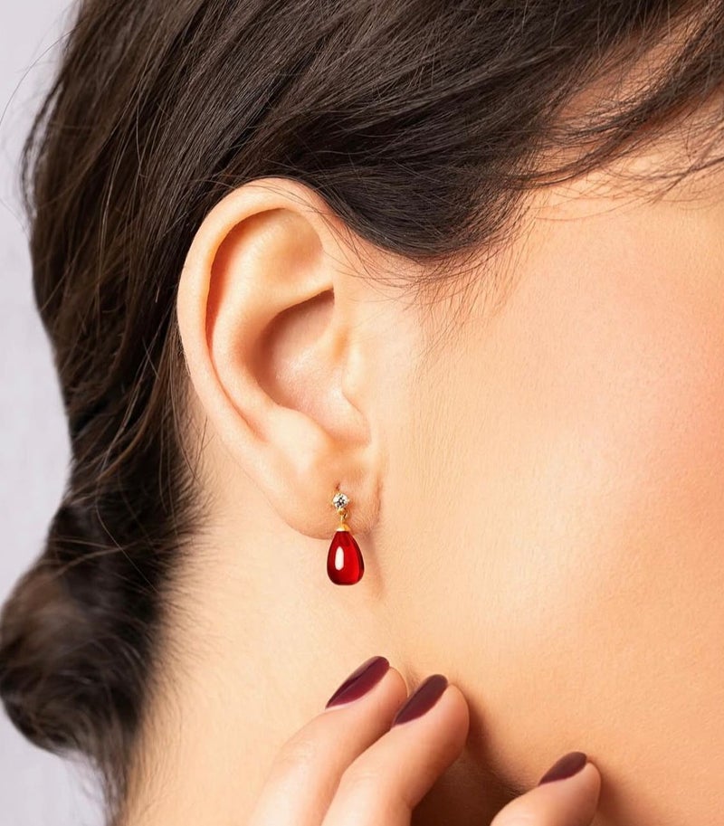 Ruby Art Gold 18K Pure Gold Women Earrings with ruby stone - 0.71 Gram - Image 2