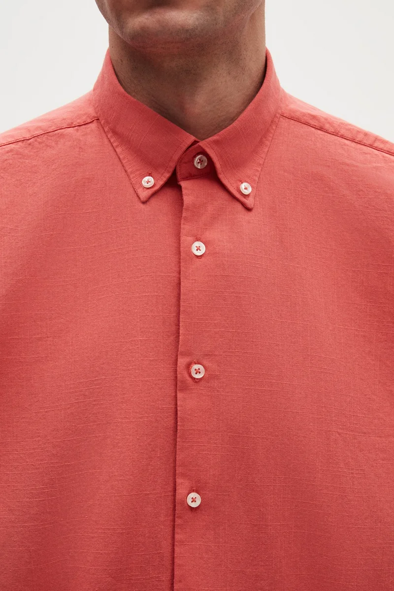 D'S DAMAT Ds Damat Comfort Pomegranate Flower Button-down Collar Relaxed Cut Linen Look 100% Cotton Shirt 2HC02ORT64265