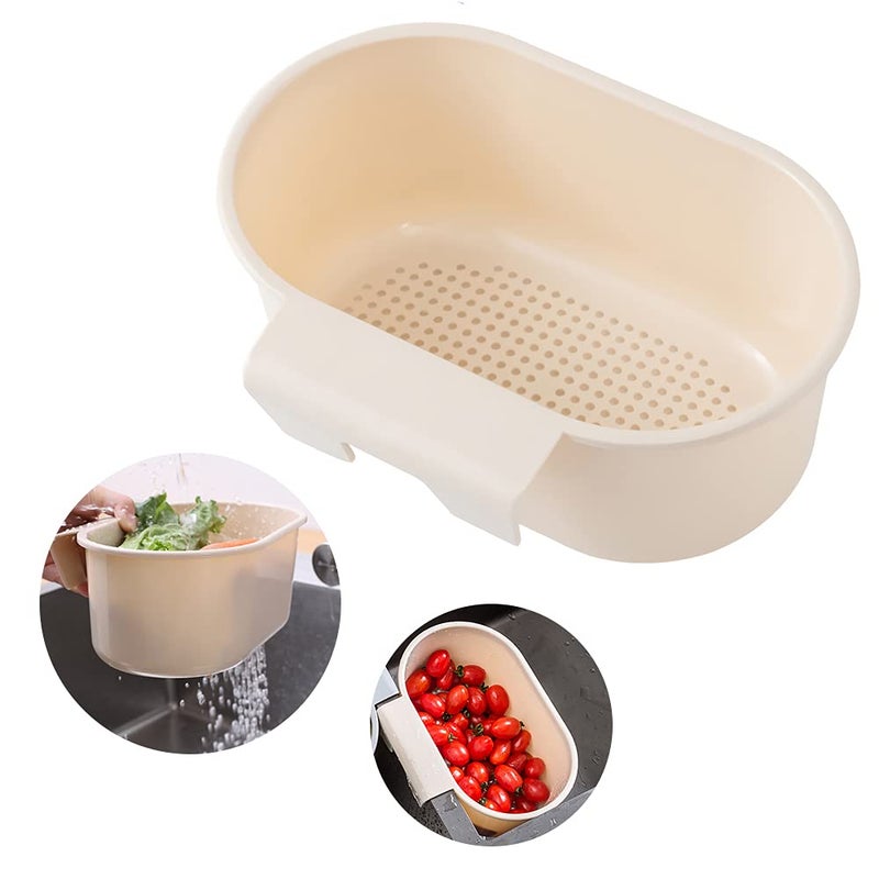 tchrules Kitchen Sink Drain Strainer Basket Compost Corner Sink Swan Strainer Basket Hanging Sink Corner Colander Triangle Multifunction Kitchen Sink Food Catcher Basket Waste Filter Wash FruitBeige