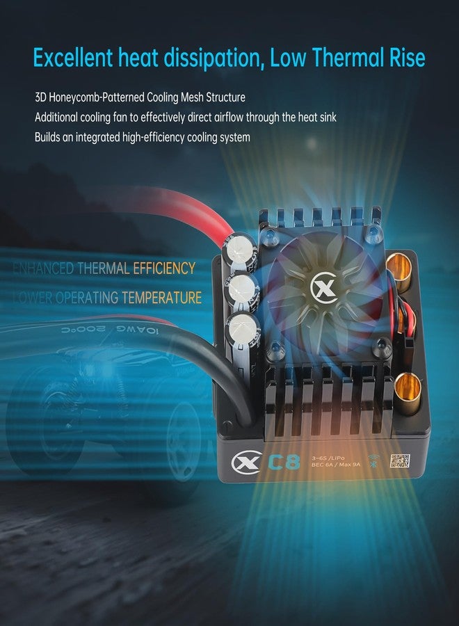 أكس سي وحدة تحكم إلكترونية بدون حساسات وبدون فرش XC C8XT60 لسيارات التحكم عن بعد، بطارية ليثيوم بوليمر 3-6 خلايا، تيار مستمر 160 أمبير، منظم جهد 6-9 أمبير، 6.0/7.4/8.4 فولت، مناسبة لشاحنات الطرق الوعرة من فئة 1/8 و1/10 - Image 5