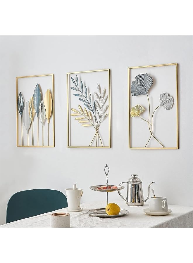The Bros 3PCS,Gold Metal Wall Decor Leaf Wall Hanging Decoration, Metal Wall Art Home Decor for Living Room,Office,Bedroom Hotel - Image 1