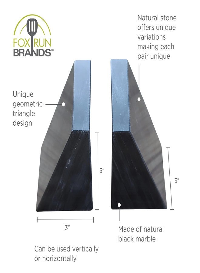 Fox Run 100% Natural Polished Marble Bookends, Black, Set of 2, Smaller Triangular - Image 5