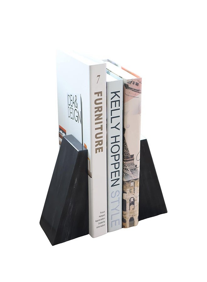 Fox Run 100% Natural Polished Marble Bookends, Black, Set of 2, Smaller Triangular - Image 1