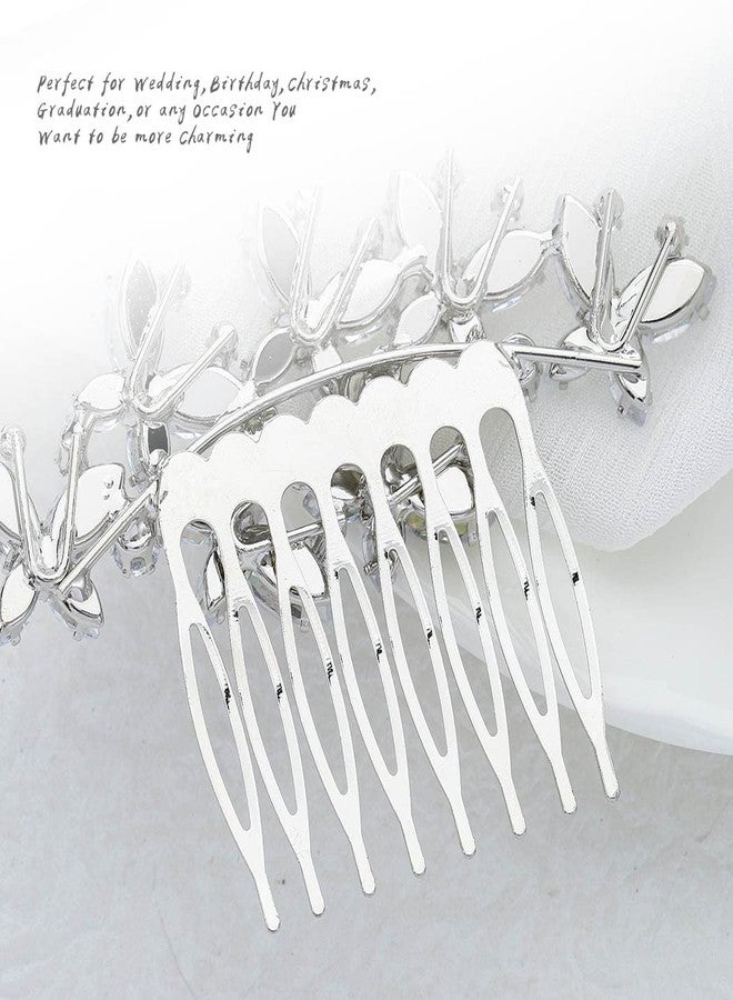 فويت مشط شعر زفاف كريستالي من فويت، أغطية رأس فضية مرصعة بأحجار الراين، قطع شعر من اللؤلؤ، أمشاط جانبية لوصيفات العروس، إكسسوارات شعر للنساء والعرائس (فراشة مرصعة بأحجار الراين). - Image 4