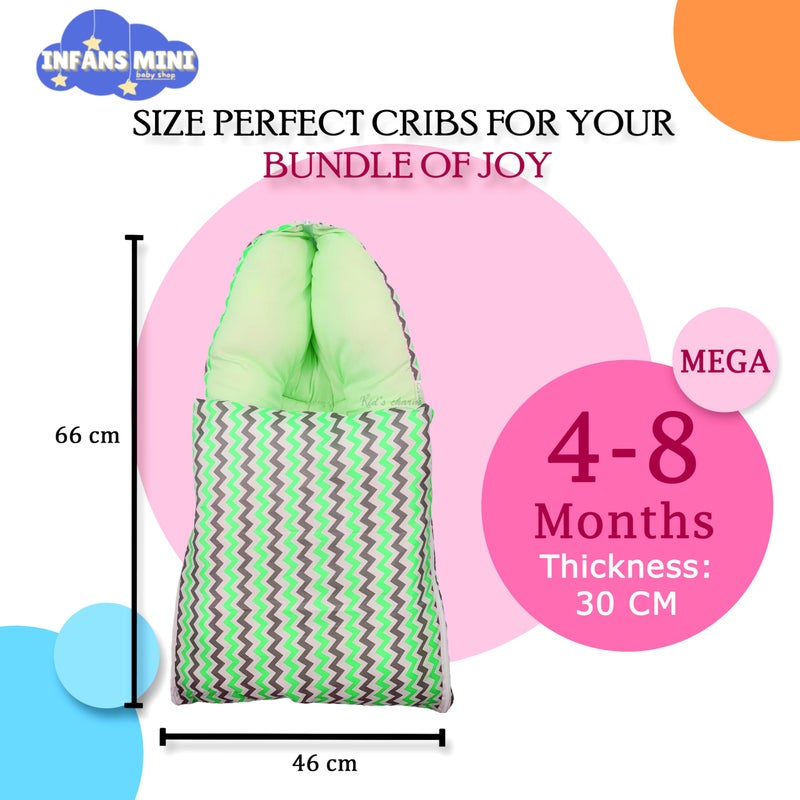 Infans Mini Zigzag Mega 3 in 1 Baby's Cotton Bed Cum Carry Bed Printed Baby Sleeping Bag-Baby Bed-Infant Portable for Unisex Easily Portable, Light Weight Carry for New Born 4-8 Months Old(Green) - Image 2