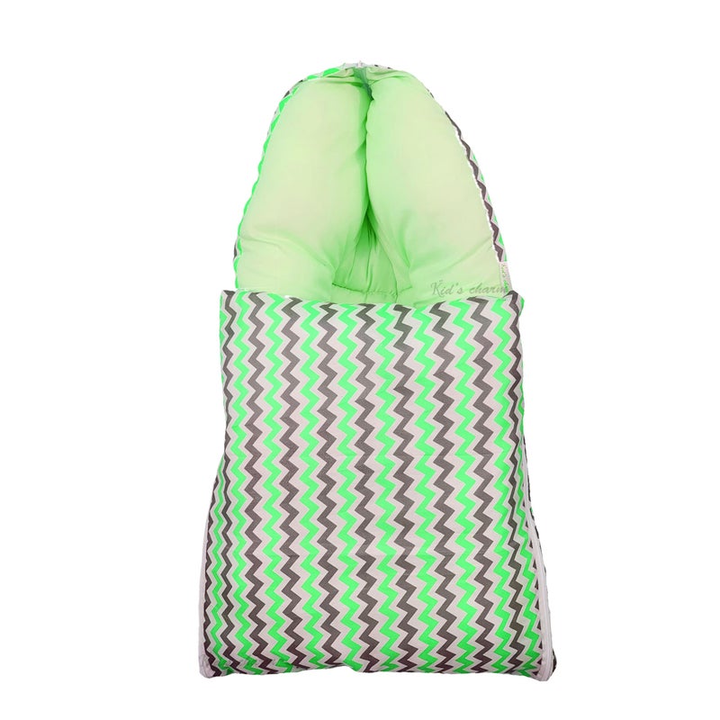Infans Mini Zigzag Mega 3 in 1 Baby's Cotton Bed Cum Carry Bed Printed Baby Sleeping Bag-Baby Bed-Infant Portable for Unisex Easily Portable, Light Weight Carry for New Born 4-8 Months Old(Green) - Image 1