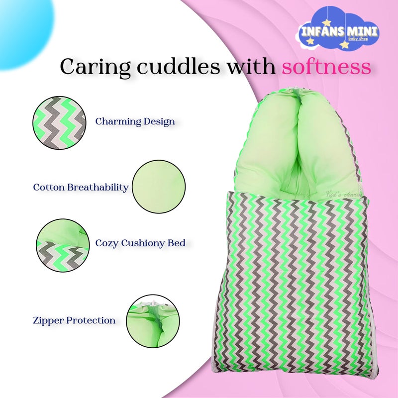 Infans Mini Zigzag Mega 3 in 1 Baby's Cotton Bed Cum Carry Bed Printed Baby Sleeping Bag-Baby Bed-Infant Portable for Unisex Easily Portable, Light Weight Carry for New Born 4-8 Months Old(Green) - Image 4