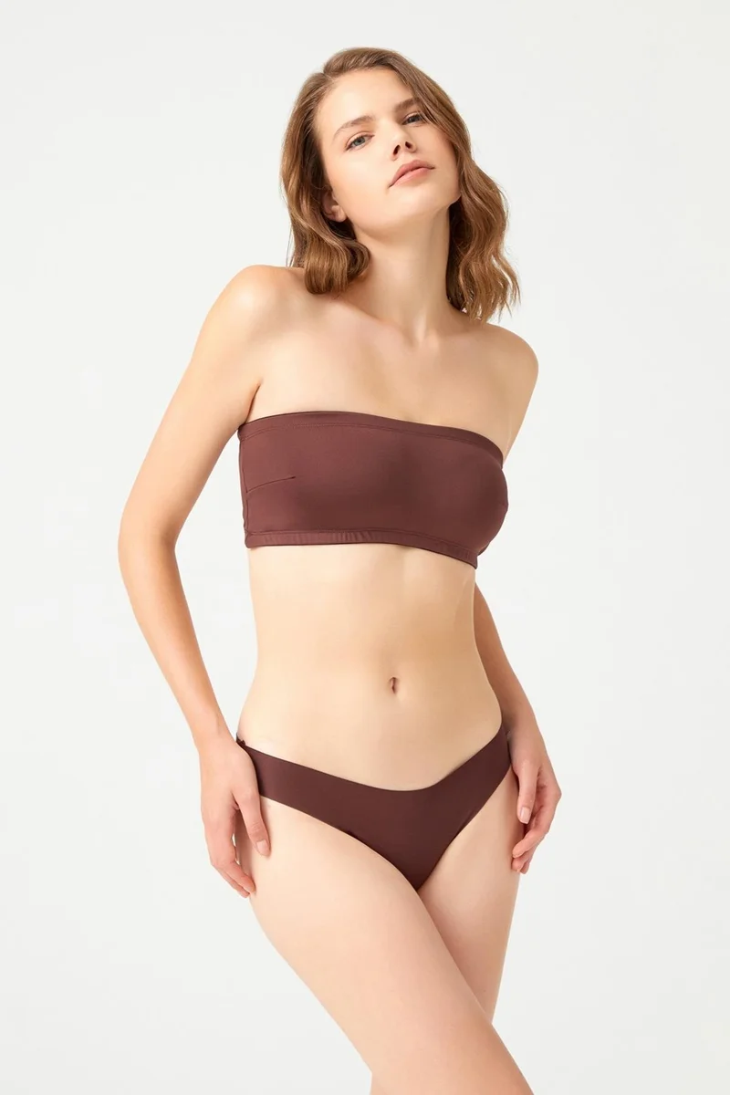 COTTONHILL Strapless Crop Top Bustier Dark Brown