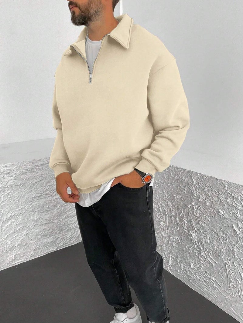 SXV STYLE Men's Half Zipper Collared Sweatshirt (in, Alpha, XL, Beige) - Image 5