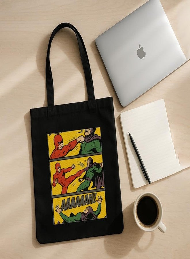 Megrok Epic Comic Tote Bag for Women | Front A4 Size Printed Pocket | 16x14 Inch Superhero Cotton Bag | Graphic Novel Convention Companion - Image 4