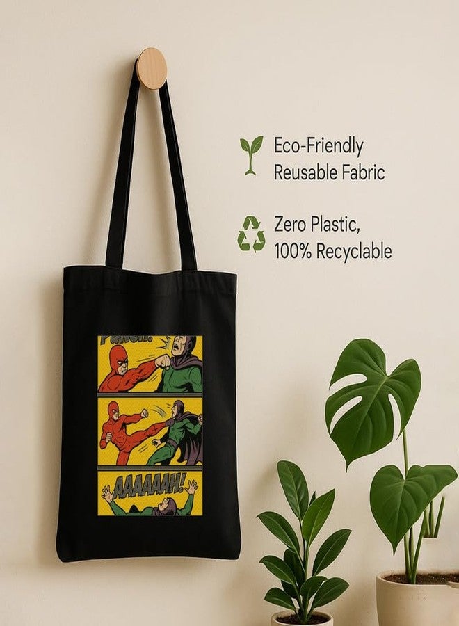 Megrok Epic Comic Tote Bag for Women | Front A4 Size Printed Pocket | 16x14 Inch Superhero Cotton Bag | Graphic Novel Convention Companion - Image 5
