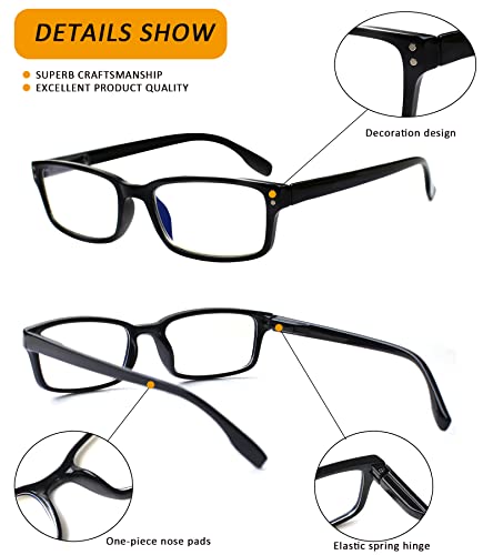 Kerecsen 4 Pack Reading Glasses for Men and Women with Spring Hinges, Lightweight Black Rectangular Readers Eyeglasses (4 Pack Black, 2.25) - Image 3