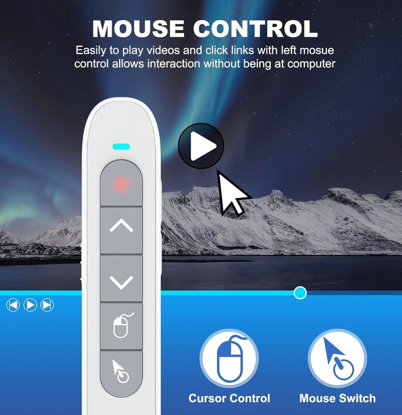 DinoFire Wireless Presentation Remote with Air Mouse White, RF 2.4GZ Rechargeable USB C Slide Clicker for Powerpoint Presentations for Laptop/Computer/MAC - Image 4