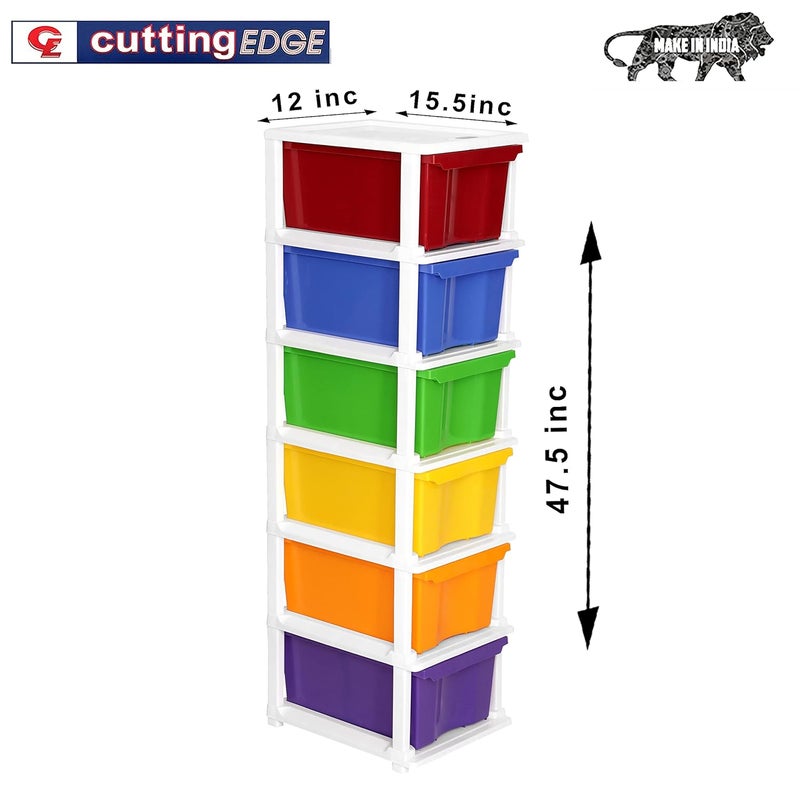 SIMPARTE Plastic MultiPurpose Modular Storage Cabinet XL Drawer for Home OfficeMulticolor 6 Layer - Image 2