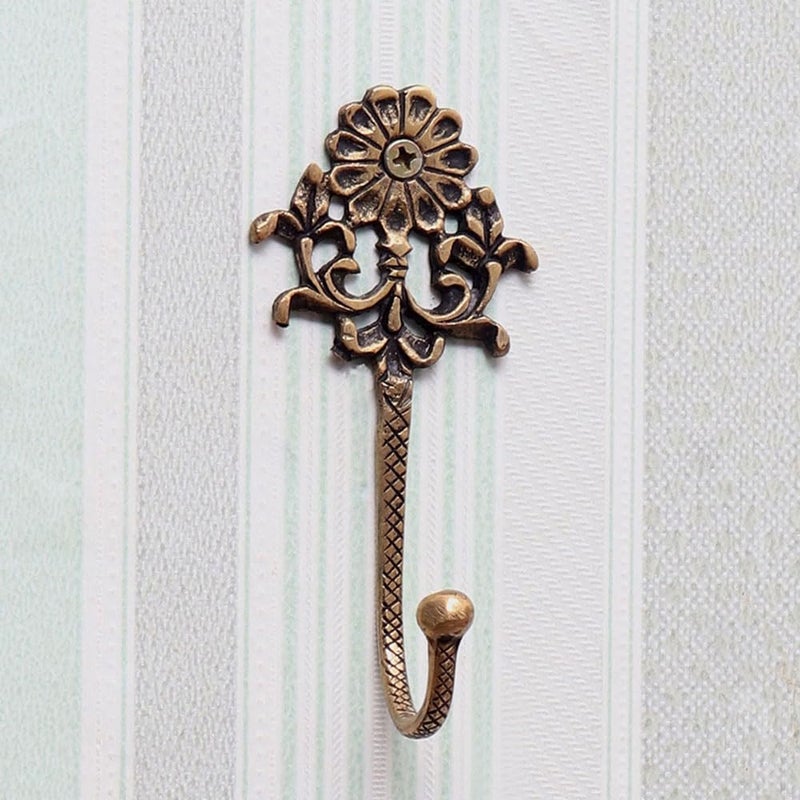 Indian-Shelf IndianShelf 1 Piece Hook Hanger Brass Keychain Holder for Home Antique Handbag Hangers for Wardrobe Floral Wall Hooks Wall Hanging Hanger Cloth Hanger Door Hanger Robe Hooks Vintage Hooks  - Image 1