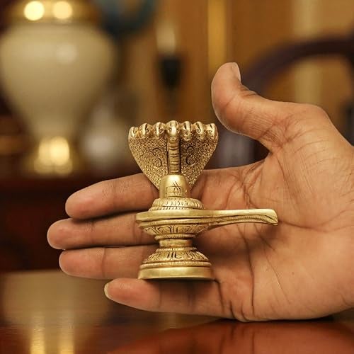 SHANTI Brass Shivling for Home Puja, Shiva Lingam for Mandir, Office Desk, Gift & Décor Height:- 3.1 Inche - Image 5