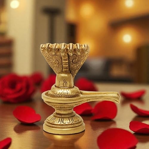 SHANTI Brass Shivling for Home Puja, Shiva Lingam for Mandir, Office Desk, Gift & Décor Height:- 3.1 Inche - Image 1