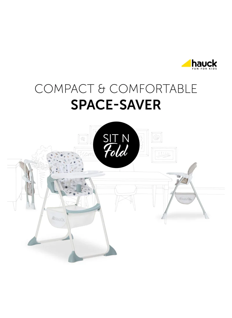 hauck High Chair Sit N Fold, For Children From 6 Months To 15 Kg, Compact Foldable, Adjustable Back And Tray, Large Storage Basket, Space