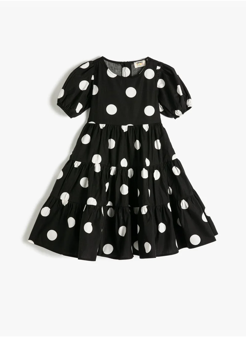 KOTON Dress Maxi Round Collar Puff Sleeve Polka-Dot Cotton
