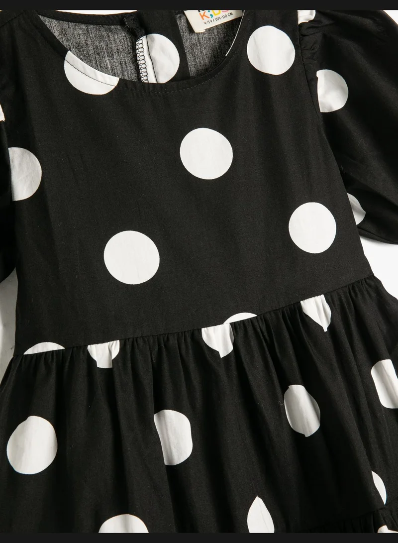 KOTON Dress Maxi Round Collar Puff Sleeve Polka-Dot Cotton