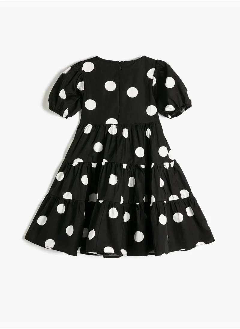 KOTON Dress Maxi Round Collar Puff Sleeve Polka-Dot Cotton