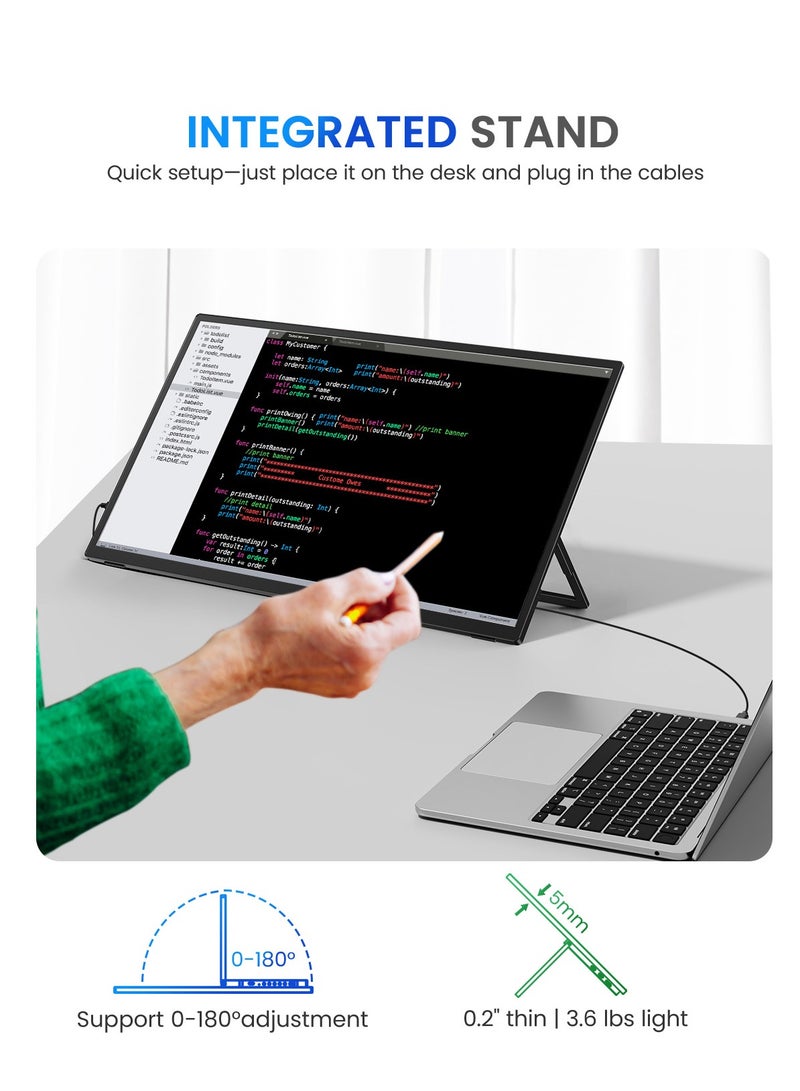 أوبيرفكت شاشة لمس محمولة UPERFECT مقاس 18.5 بوصة بتردد 120 هرتز ودقة 1920 × 1080 FHD IPS ومنافذ USB C و Mini HDMI مع حامل مدمج وشاشة ثانية لأجهزة الكمبيوتر المحمول/الهاتف/أجهزة الألعاب، قابلة للتثبيت على حامل VESA - Image 4