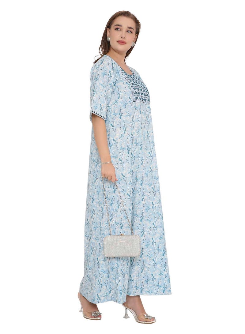 HANA & SARA NEW SHORT SLEEVE PRINTED LONG ARABIC KAFTAN JALABIYA DRESSES  - Image 5