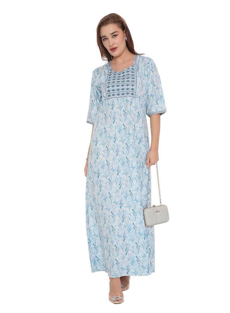 HANA & SARA NEW SHORT SLEEVE PRINTED LONG ARABIC KAFTAN JALABIYA DRESSES  - Image 1