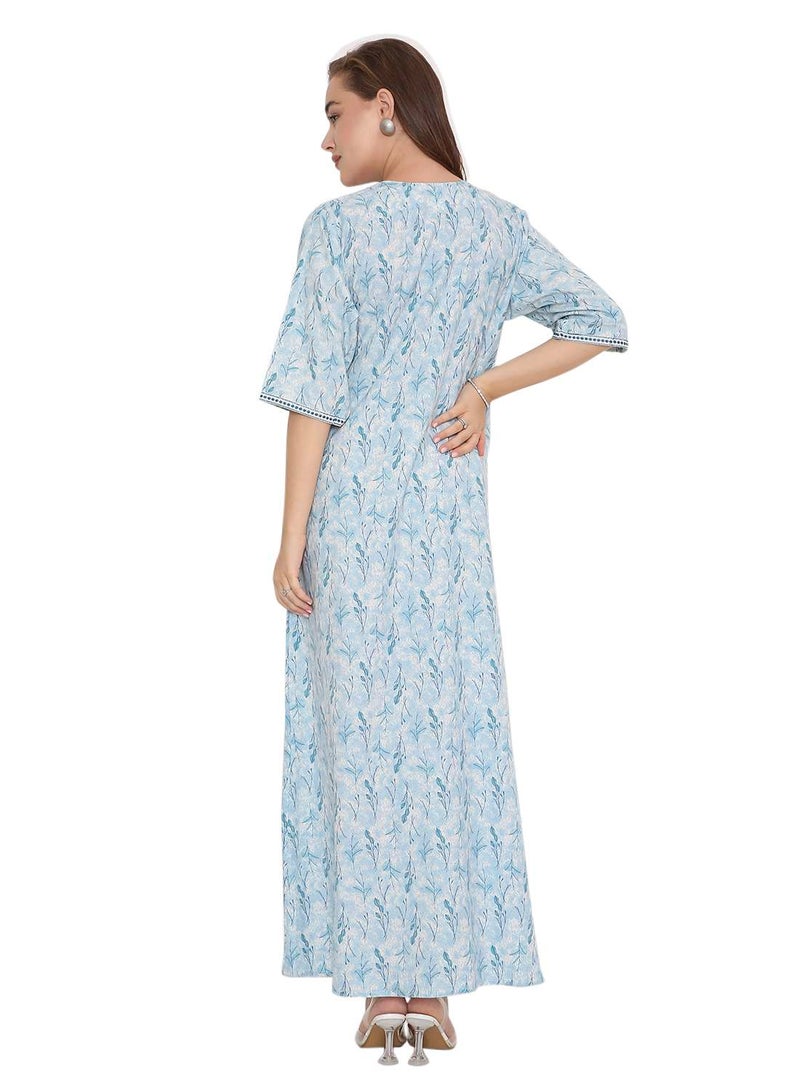 HANA & SARA NEW SHORT SLEEVE PRINTED LONG ARABIC KAFTAN JALABIYA DRESSES  - Image 2