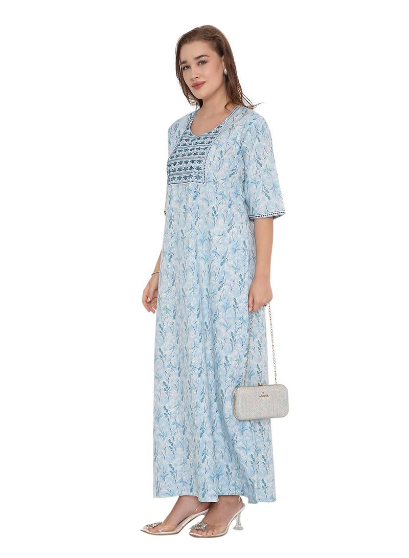 HANA & SARA NEW SHORT SLEEVE PRINTED LONG ARABIC KAFTAN JALABIYA DRESSES  - Image 4