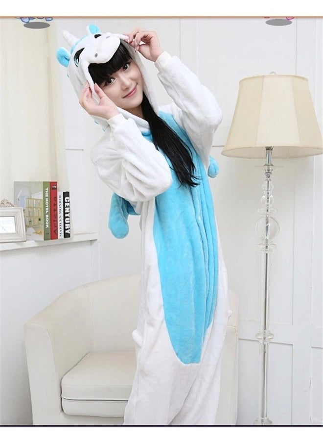 yongsheng unicorn Themed Onesie White/Blue, Animal Onesie Adult Unisex One Piece Cosplay Costume Pajamas (L)  - Image 2