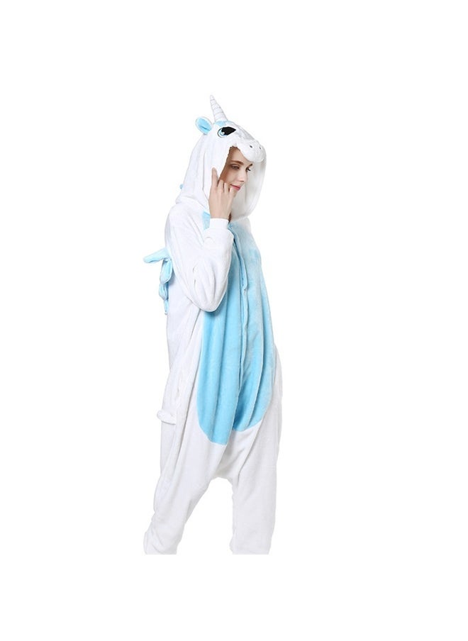 yongsheng unicorn Themed Onesie White/Blue, Animal Onesie Adult Unisex One Piece Cosplay Costume Pajamas (L)  - Image 1