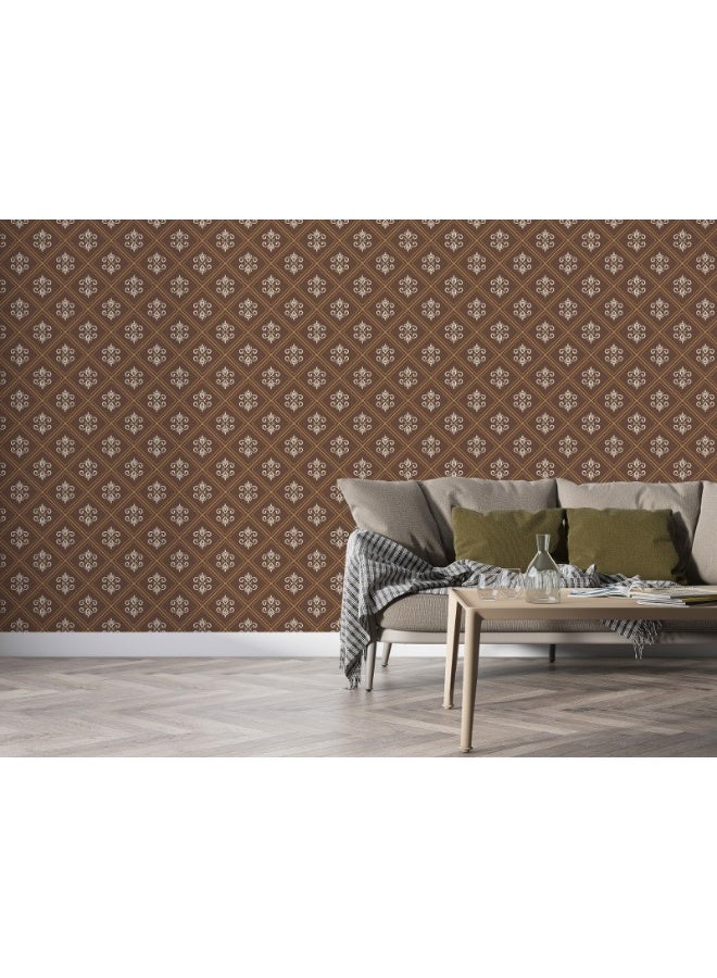 Home Gallery Brown Ornament Seamless Pattern Background Fabric Wallpaper Covers An Area ​​Up To 4.2Mx3M With Adhesive  And Smoothing Tool - Image 2