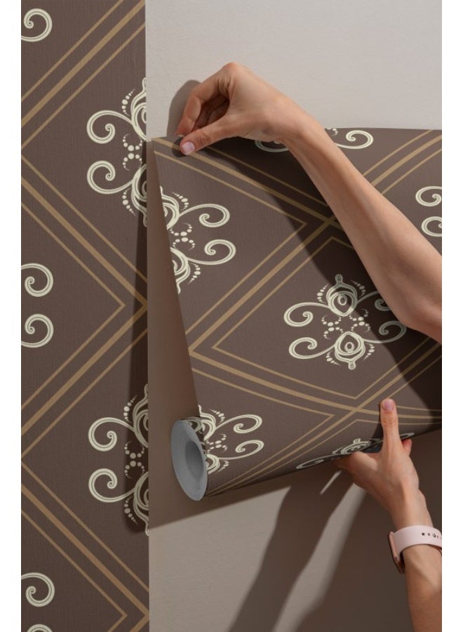 Home Gallery Brown Ornament Seamless Pattern Background Fabric Wallpaper Covers An Area ​​Up To 4.2Mx3M With Adhesive  And Smoothing Tool - Image 5