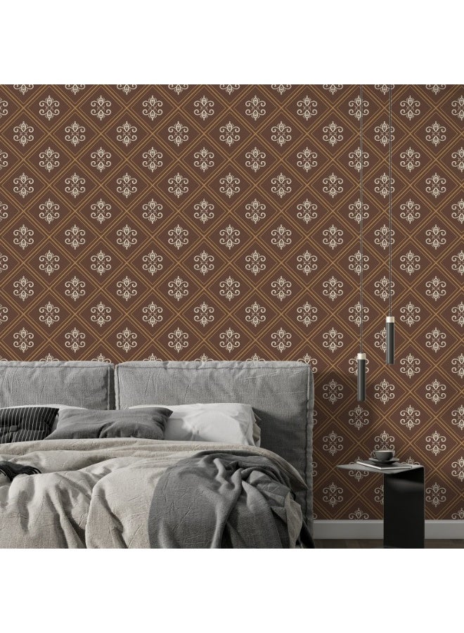 Home Gallery Brown Ornament Seamless Pattern Background Fabric Wallpaper Covers An Area ​​Up To 4.2Mx3M With Adhesive  And Smoothing Tool - Image 4