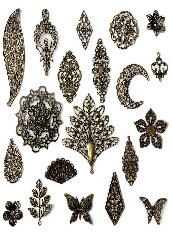 metulip 120Pcs Filigree Connectors Antique Bronze Tibetan Metal Filigree Charms Pendants Links Vintage Filigree Embellishments for Jewelry Making Earrings Hairpin Necklace DIY Craft - Image 1