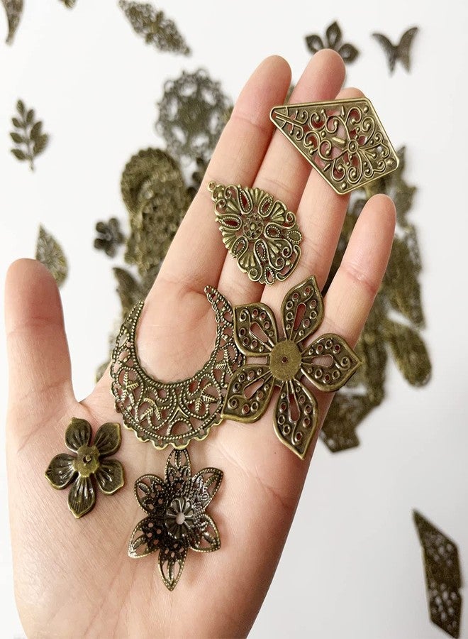 metulip 120Pcs Filigree Connectors Antique Bronze Tibetan Metal Filigree Charms Pendants Links Vintage Filigree Embellishments for Jewelry Making Earrings Hairpin Necklace DIY Craft - Image 4
